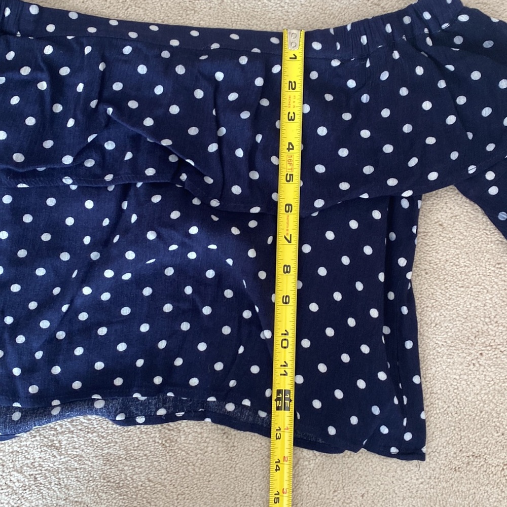 Chloe & Katie ruffled off shoulder blue/white polka dots shirt/blouse. - Picture 6 of 11